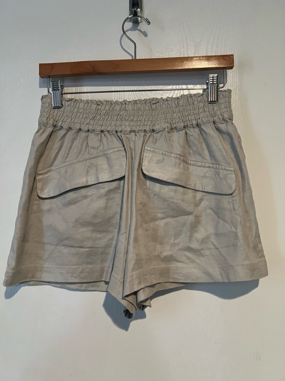 Maeve Beige Elastic Waist Utility Shorts